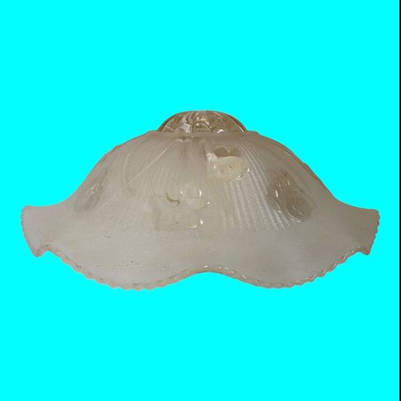 Jeanette Glass Ceiling Light Fixture IRIS HERRINGBONE Frosted Ruffled Shade 12” - Picture 3 of 13